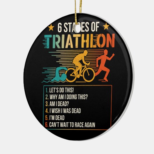6 stadia van triatlon atleten hardlopen keramisch ornament (Links)