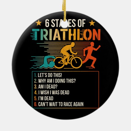 6 stadia van triatlon atleten hardlopen keramisch ornament (Achterkant)