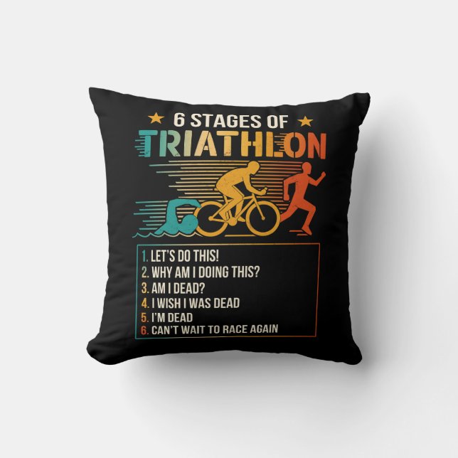 6 stadia van triatlon atleten hardlopen kussen (Voorkant)