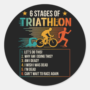 6 stadia van triatlon atleten hardlopen ronde sticker