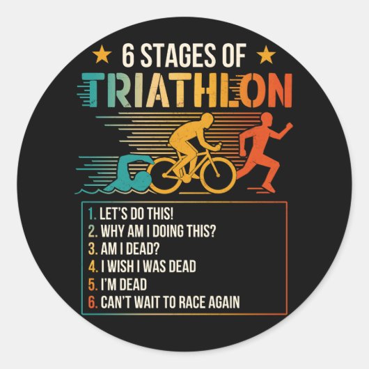 6 stadia van triatlon atleten hardlopen ronde sticker (Voorkant)