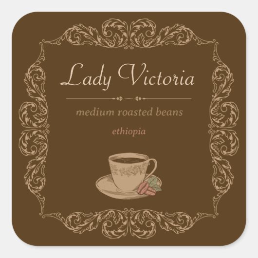 6 stks  Bruine aangepaste koffie Vierkante Sticker (Voorkant)