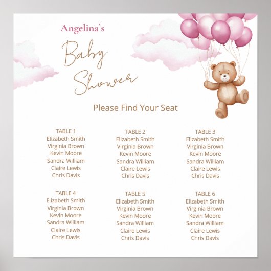 6 Tabel Baby shower Zitting Grafiek Afdrukbaar Poster (Voorkant)
