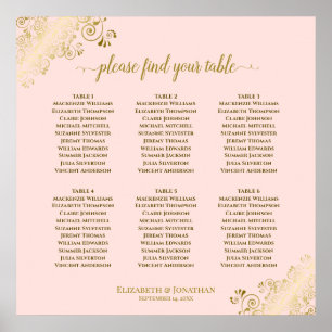 6 Tabel Blush Roze & Gold Wedding Seating Chart Poster