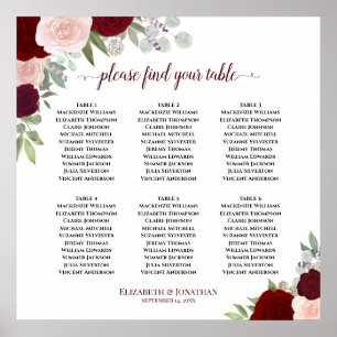 6 Tabel Bourgogne Rood en Blush Floral Seating Cha Poster
