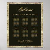 6 Tabel Elegant Black Gold Wedding Seating Chart Poster (Voorkant)