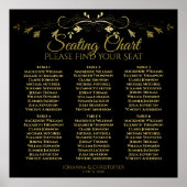 6 Tabel Elegant Gold & Black Wedding Seating Chart Poster (Voorkant)