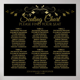 6 Tabel Elegant Gold & Black Wedding Seating Chart Poster