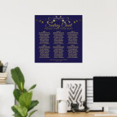 6 Tabel Elegant Gold & Navy Wedding Seating Chart Poster (Thuiskantoor)