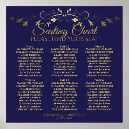 6 Tabel Elegant Gold & Navy Wedding Seating Chart Poster