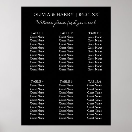 6 Tabel | Elegant modern bruiloft Poster (Voorkant)