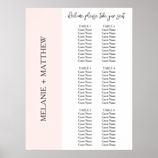 6 Tabel | Elegant modern bruiloft Poster (Voorkant)