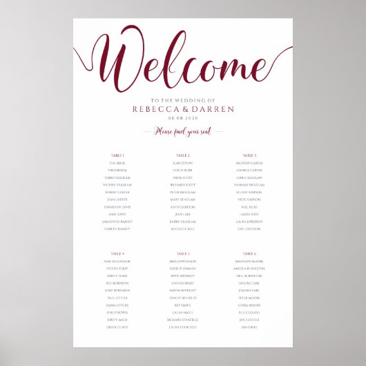 6 Tabel Ruby Red Burgundy Maroon Zoon Grafiek Poster (Voorkant)