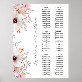 6 Tabel | Rustieke Boho Floral bruiloft zitgrafiek Poster
