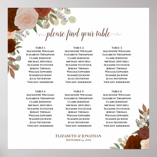 6 Tabel Sinaasappel herfst Floral Poster (Voorkant)