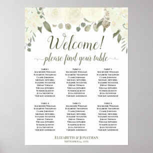 6 Tabel White Boho Floral Welcome Seite Chart Poster