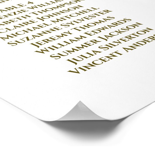 6 Tabel White & Gold Ribbon Wedding Seating Chart Poster (Hoek)
