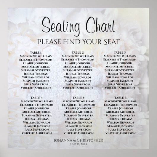6 Tabel White Reflections Wedding Seating Chart Poster (Voorkant)
