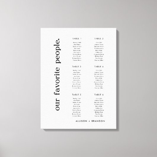 6 Tabellen Modern Small Wedding Seating Chart Canvas Afdruk (Voorkant)