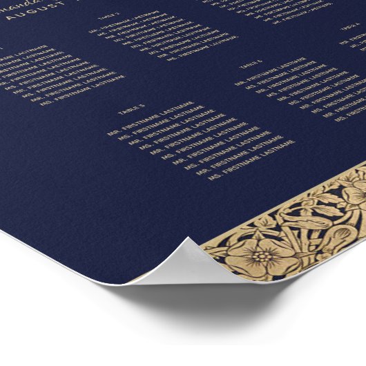 6 Tabellen Navy Blue Wedding Seating Chart Gold Ro Poster (Hoek)