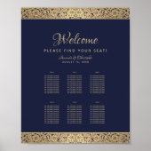 6 Tabellen Navy Blue Wedding Seating Chart Gold Ro Poster (Voorkant)