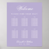 6 Tables Lavender Wedding Paars Seating Chart Poster (Voorkant)