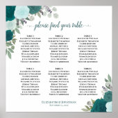 6 tafel Blauwgroen Rozen Boho bruiloft zitgrafiek Poster (Voorkant)