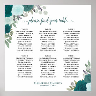 6 tafel Blauwgroen Rozen Boho bruiloft zitgrafiek Poster