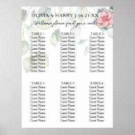 6 Tafel Bloemen Groen Bruiloft Zitkaarten Poster