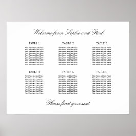6 Tafel Elegante Minimalistische Zitplaatsindeling Poster