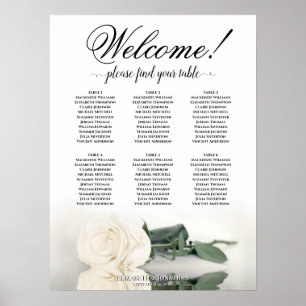 6 Tafel Elegante Witte Roos Trouwzaalstoelindeling Poster