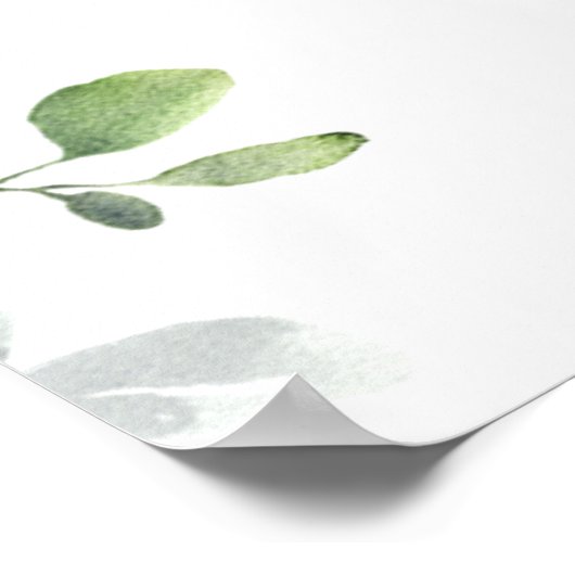 6 tafel eucalyptus groen bruiloft zitgrafiek poster (Hoek)