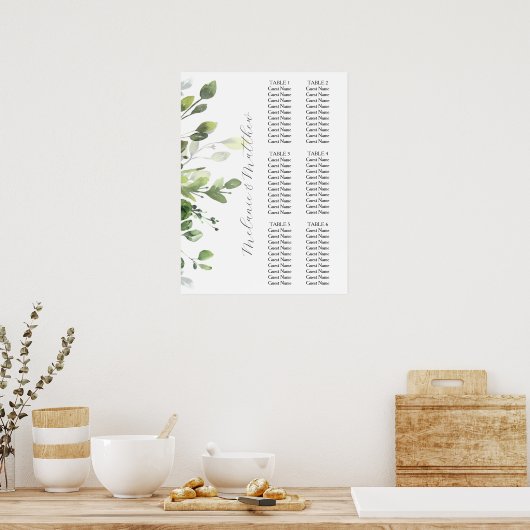 6 tafel eucalyptus groen bruiloft zitgrafiek poster (Keuken)