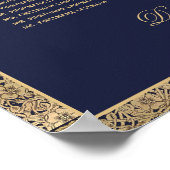 6 Tafel marineblauw gouden Rozen Weddenschappen Poster (Hoek)