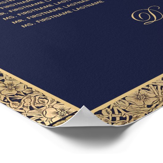 6 Tafel marineblauw gouden Rozen Weddenschappen Poster (Hoek)