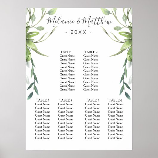 6 tafel moderne eucalyptus bruiloft zitplaatsen gr poster (Voorkant)