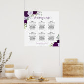 6 Tafel Paarse Bloemen Boho Bruiloft Zitkaarten Poster (Keuken)