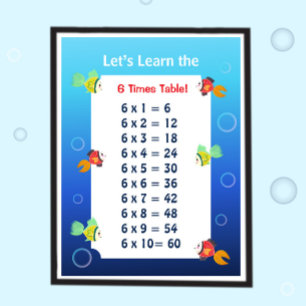 6 Tafel Poster voor Kinderen Oceaan Wiskunde
