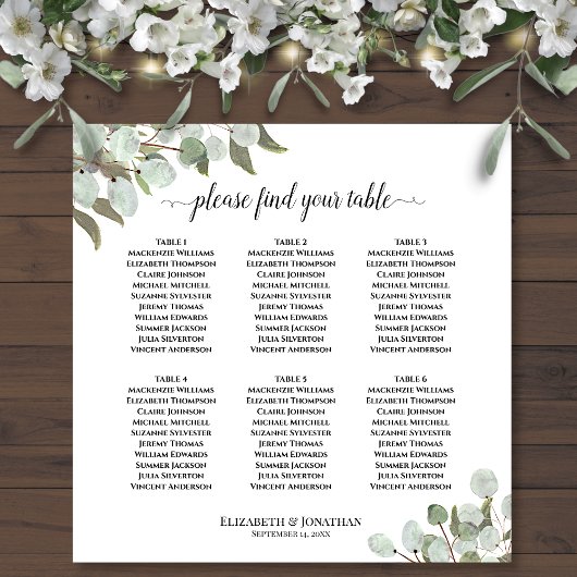 6 Tafel Trouw Stoelenindeling Rustieke Eucalyptus Poster