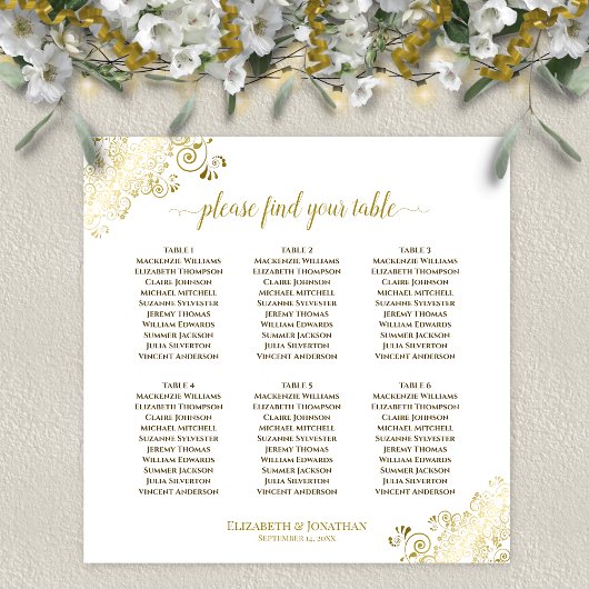 6 Tafel-weduwenkaart Gold Frills op White Poster