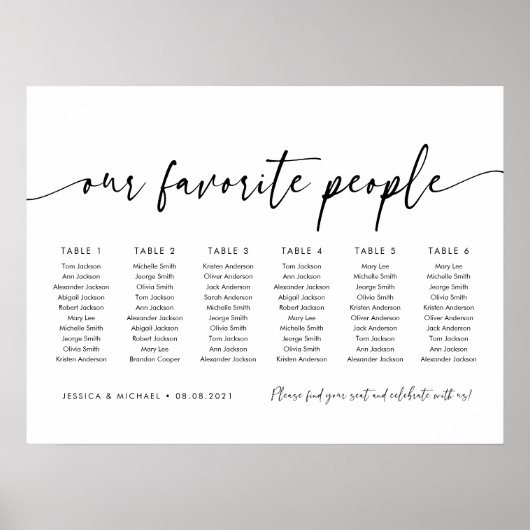 6 Tafels Onze favoriete Mensen Zitschema Plan Poster (Voorkant)