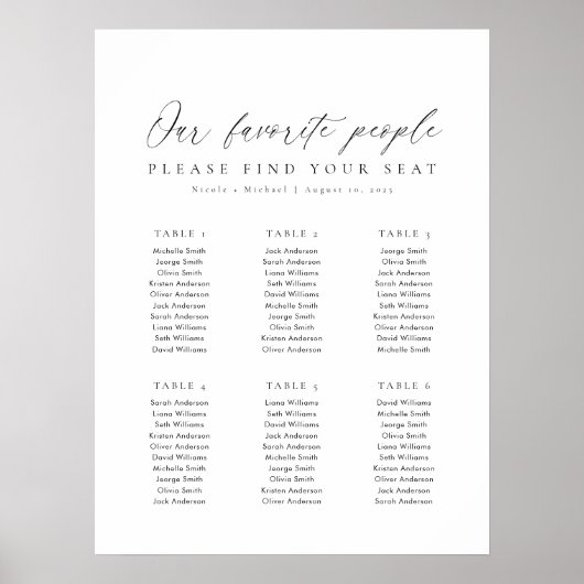 6 Tafels Onze favoriete Mensen Zittingkaart Poster (Voorkant)