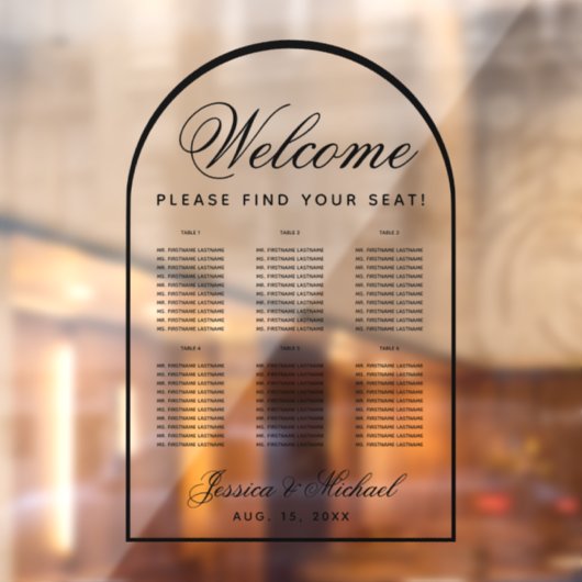 6 Tafels Trouwstoelkaart - Transparante Boog Raamsticker (Vel 2)