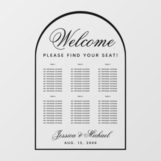 6 Tafels Trouwstoelkaart - Transparante Boog Raamsticker (Vel)