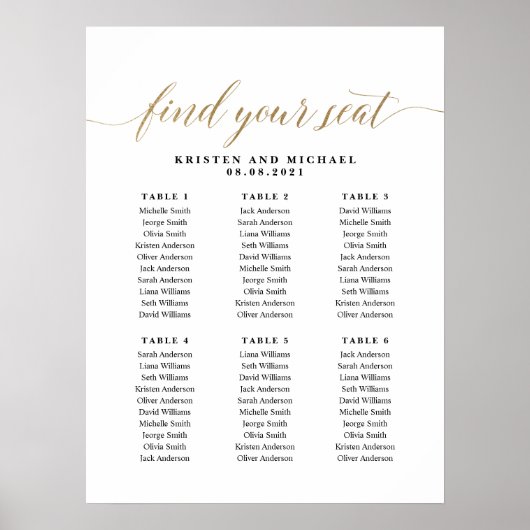 6 tafels Vind uw zitplaatskaart Poster (Voorkant)