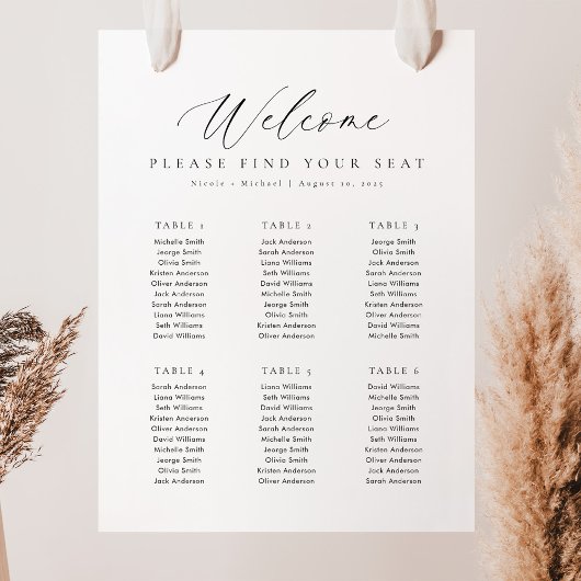 6 Tafels Welkom Zitplaats Chart Poster
