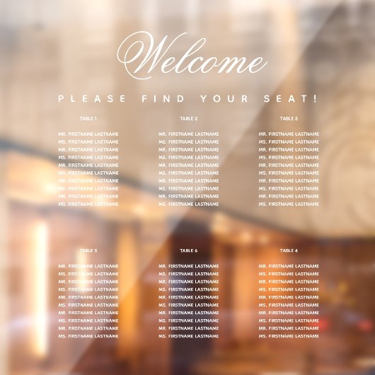 6 Tafels Wit Eenvoudig Transparant Zittingdiagram Raamsticker (Vel 2)