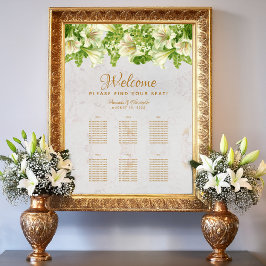 6 Tafels zitplaatsenkaart marmeren bruiloft witte Poster