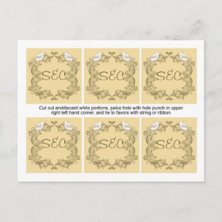 6 Tortelduifjes bruin/bruin bruiloft gunst Labels Briefkaart