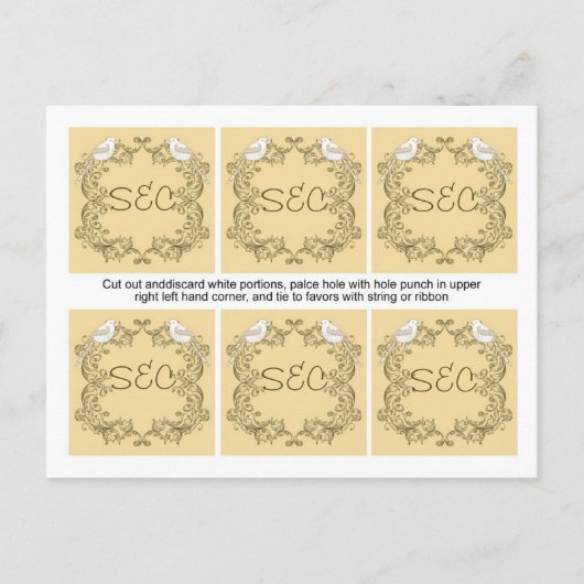 6 Tortelduifjes bruin/bruin bruiloft gunst Labels Briefkaart (Voorkant)